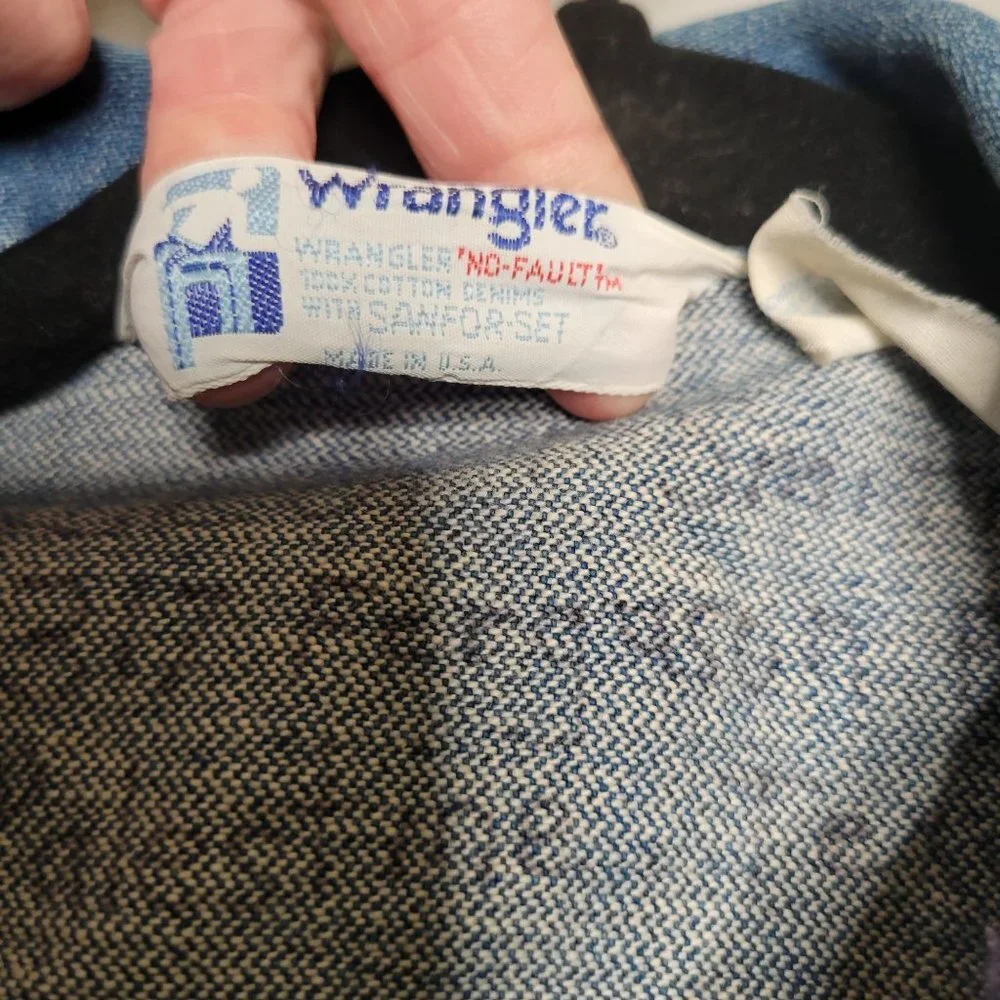 Vintage‎ Retro Kids Wrangler No Fault Denim Jacket Blue Sanforized Western USA